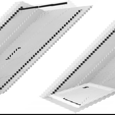 Mexen Omega posuvná sprchová kabina 100 x 100 cm, transparentní, černá + Flat sprchová vanička, bílá - 825-100-100-70-00-4010B