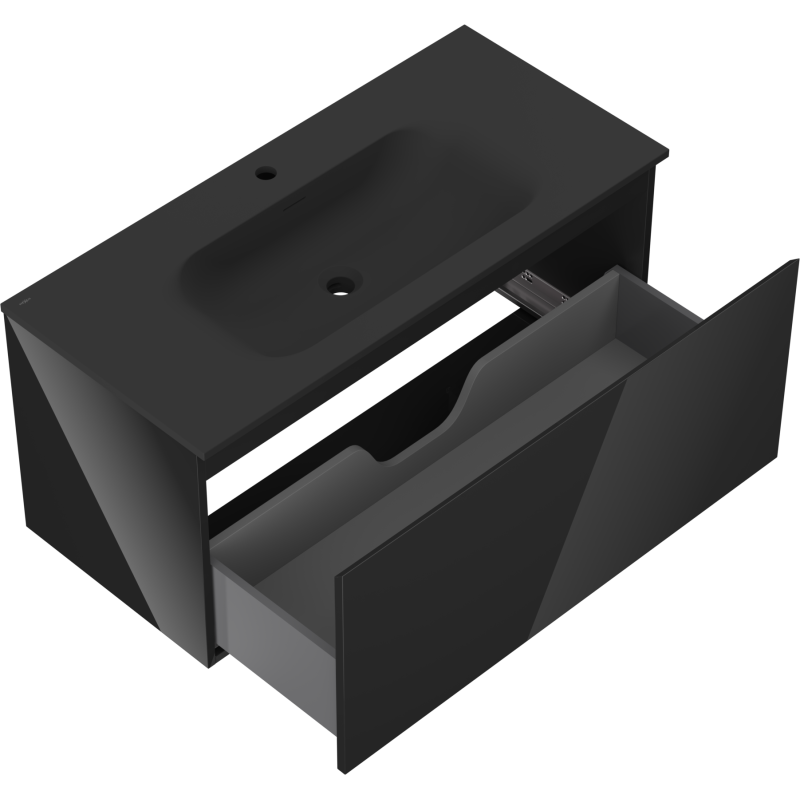 Mexen Orio koupelnová skříňka 100 cm s umyvadlem Vela, 1 zásuvka, černý lesk/černý mat - 91A10-10047-1-BF70-W23M71