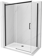 Mexen Omega sprchový kout posuvný 140 x 80 cm, transparentní, černý + vanička Flat, bílá - 825-140-080-70-00-4010B
