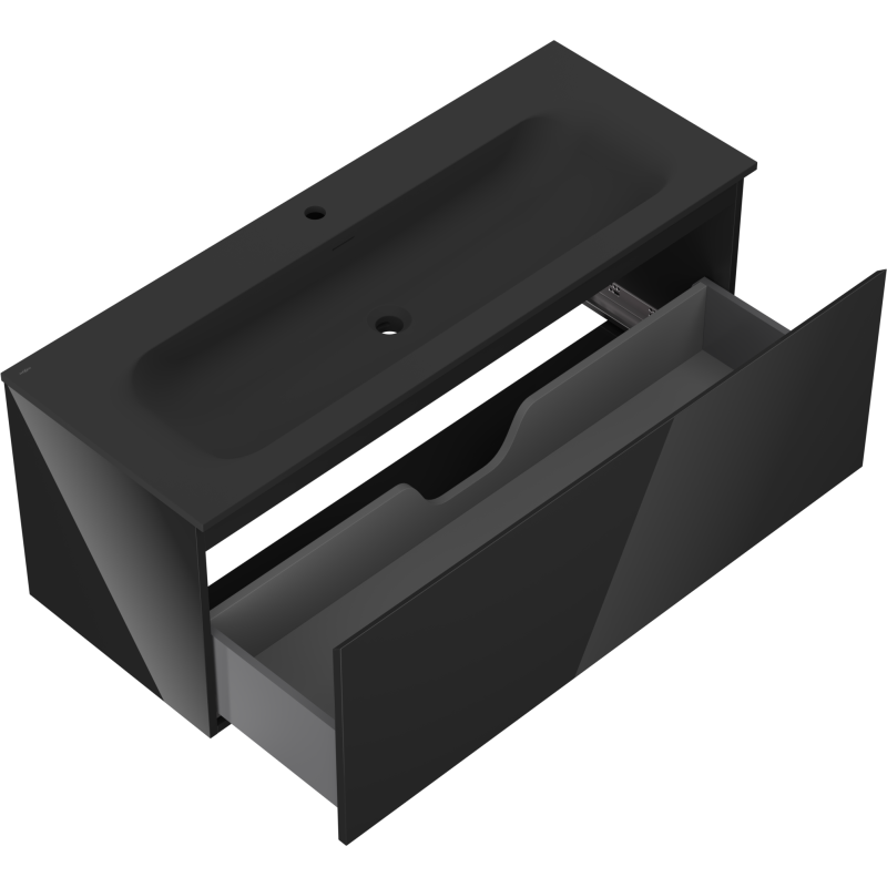 Mexen Orio koupelnová skříňka 120 cm s umyvadlem Vela, 1 zásuvka, černý lesk/černý mat - 91A10-12047-1-BF70-W23M71