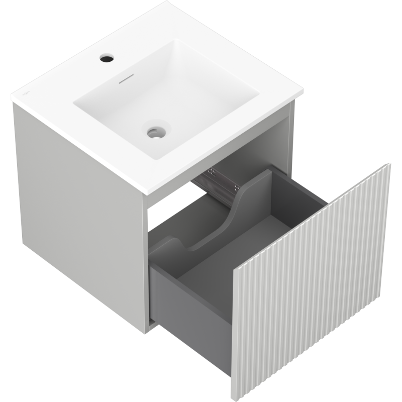 Mexen Rivel koupelnová skříňka 50 cm s umyvadlem Otis, 1 zásuvka, drážkovaná, šedá mat/bílá mat - 91A20-05047-1-BF62-W18M01