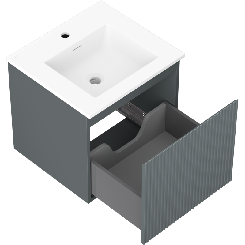 Mexen Rivel koupelnová skříňka 50 cm s umyvadlem Otis, 1 zásuvka, rýhovaná, grafit mat/bílá mat