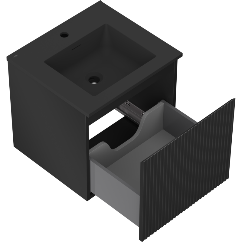 Mexen Rivel koupelnová skříňka 50 cm s umyvadlem Otis, 1 zásuvka, drážkovaná, černá mat - 91A20-05047-1-BF71-W18M71