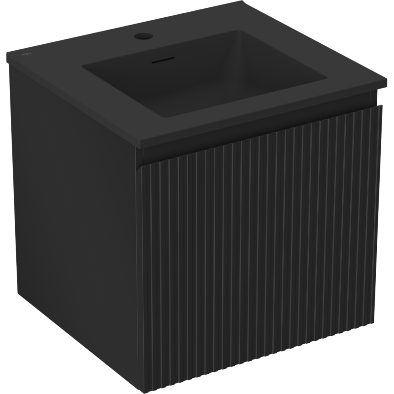 Mexen Rivel koupelnová skříňka 50 cm s umyvadlem Otis, 1 zásuvka, drážkovaná, černá mat - 91A20-05047-1-BF71-W18M71