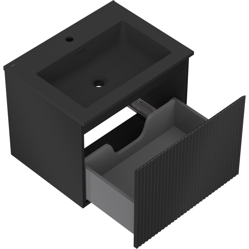 Mexen Rivel koupelnová skříňka 60 cm s umyvadlem Otis, 1 zásuvka, drážkovaná, černá mat - 91A20-06047-1-BF71-W18M71