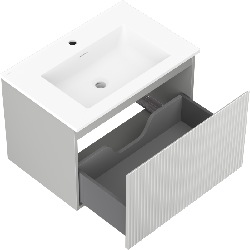 Mexen Rivel koupelnová skříňka 70 cm s umyvadlem Otis, 1 zásuvka, drážkovaná, šedá mat/bílá mat - 91A20-07047-1-BF62-W18M01
