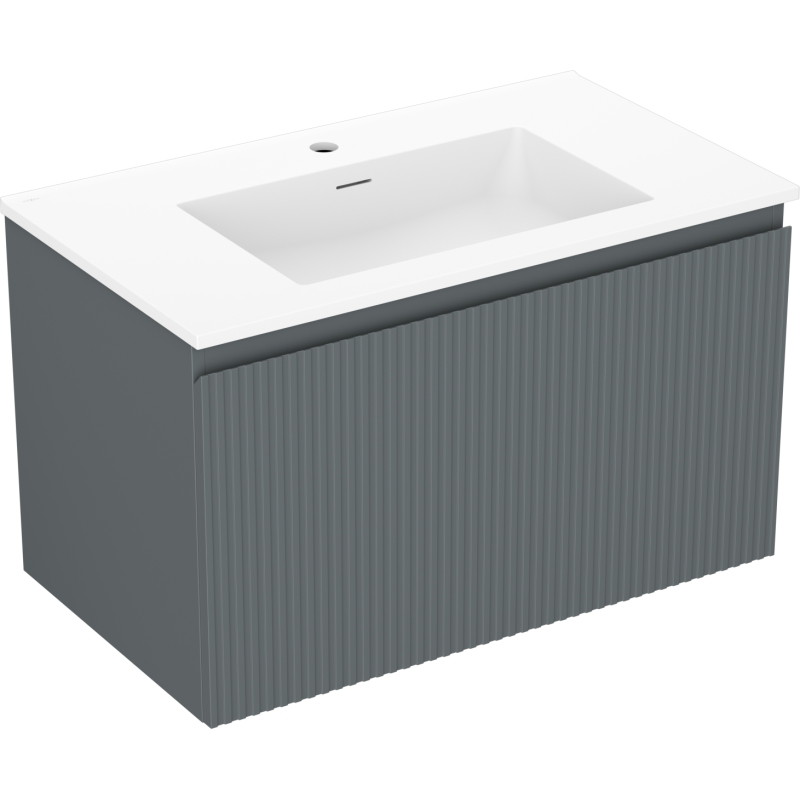 Mexen Rivel koupelnová skříňka 80 cm s umyvadlem Otis, 1 zásuvka, profilovaná, grafit mat/bílá mat