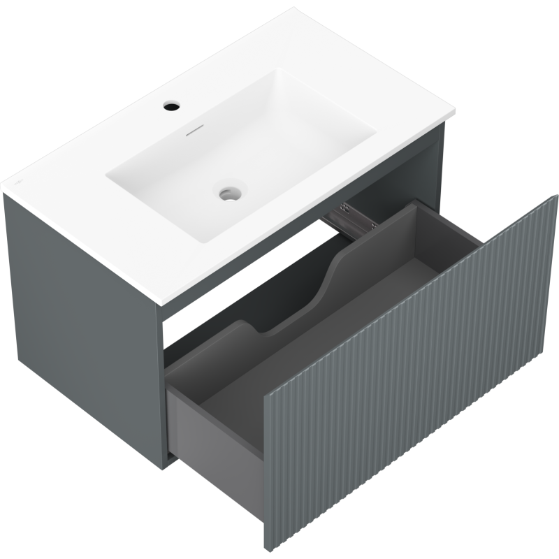 Mexen Rivel koupelnová skříňka 80 cm s umyvadlem Otis, 1 zásuvka, drážkovaná, grafit mat/bílá mat - 91A20-08047-1-BF66-W18M01