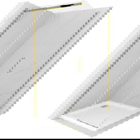 Mexen Omega posuvná sprchová kabina 100 x 100 cm, transparentní, zlatá + vanička Flat - 825-100-100-50-00-4010