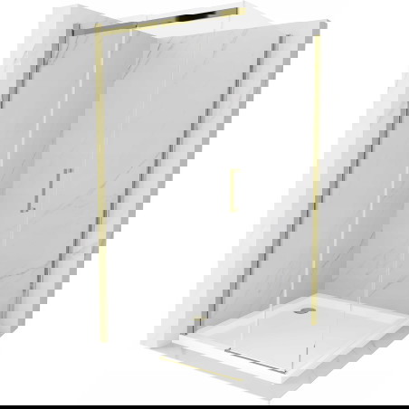 Mexen Omega sprchový kout posuvný 100 x 100 cm, průhledný, zlatý + vanička Flat - 825-100-100-50-00-4010