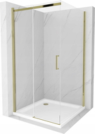 Mexen Omega sprchový kout posuvný 100 x 100 cm, průhledný, zlatý + vanička Flat - 825-100-100-50-00-4010