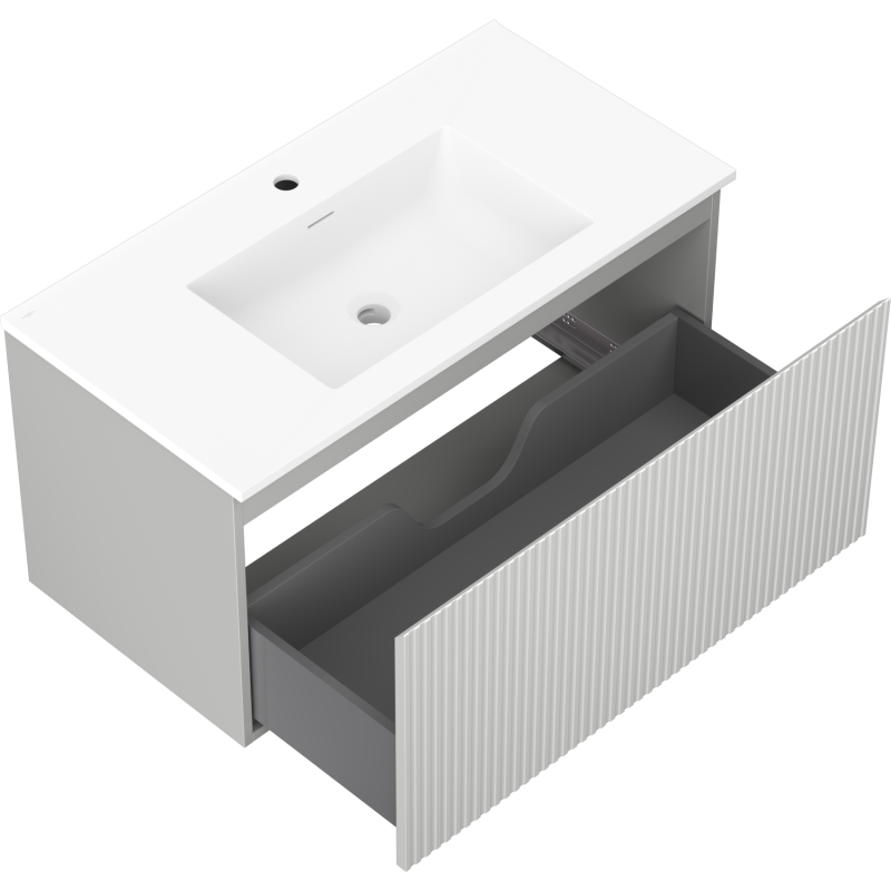 Mexen Rivel koupelnová skříňka 90 cm s umyvadlem Otis, 1 zásuvka, drážkovaná, šedá mat/bílá mat - 91A20-09047-1-BF62-W18M01