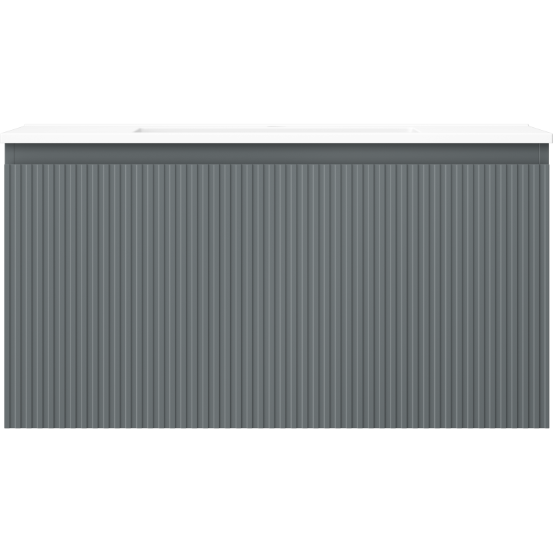 Mexen Rivel koupelnová skříňka 90 cm s umyvadlem Otis, 1 zásuvka, drážkovaná, grafit mat/bílá mat - 91A20-09047-1-BF66-W18M01