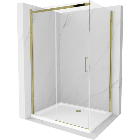 Mexen Omega posuvná sprchová kabina 120 x 70 cm, transparentní, zlatá + vanička Flat - 825-120-070-50-00-4010