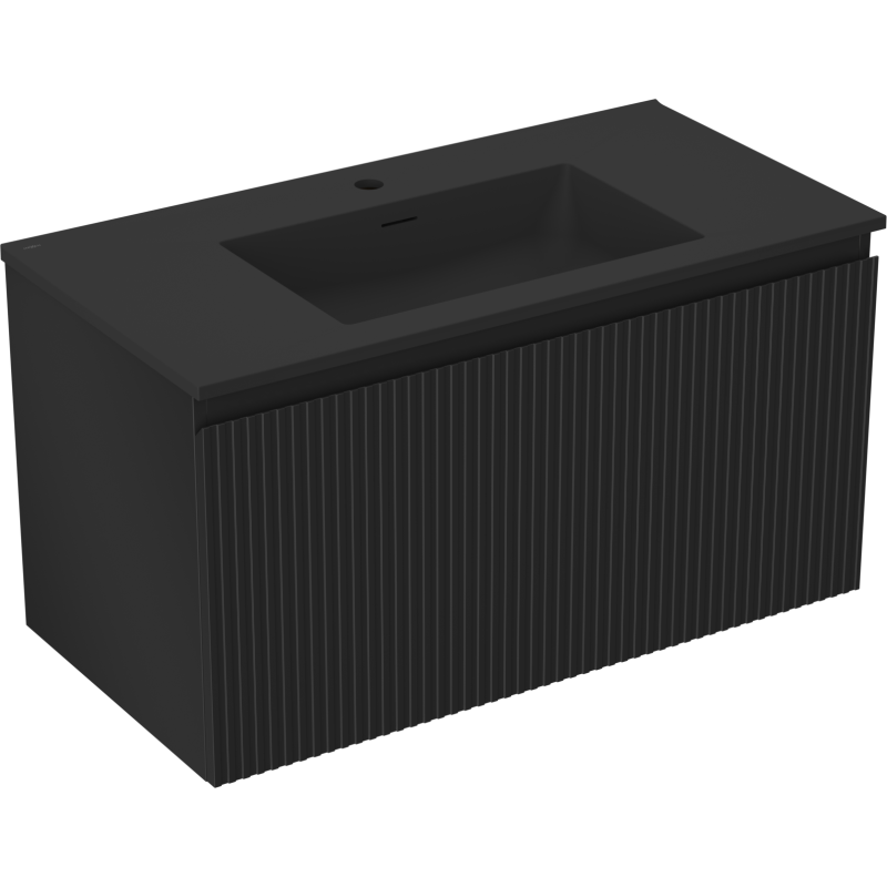 Mexen Rivel koupelnová skříňka 90 cm s umyvadlem Otis, 1 zásuvka, vroubkovaná, černý mat - 91A20-09047-1-BF71-W18M71