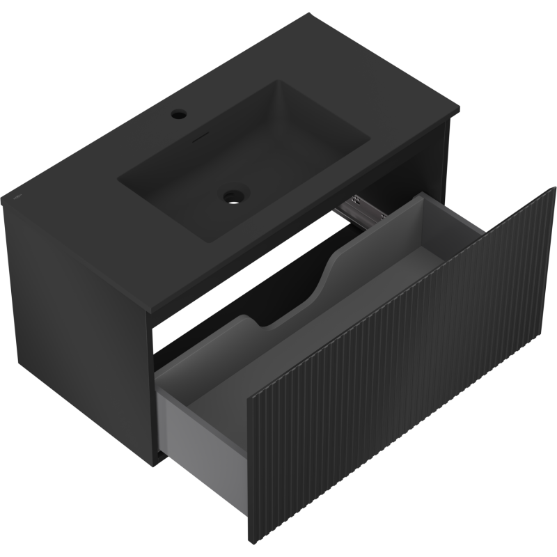 Mexen Rivel koupelnová skříňka 90 cm s umyvadlem Otis, 1 zásuvka, vroubkovaná, černý mat - 91A20-09047-1-BF71-W18M71