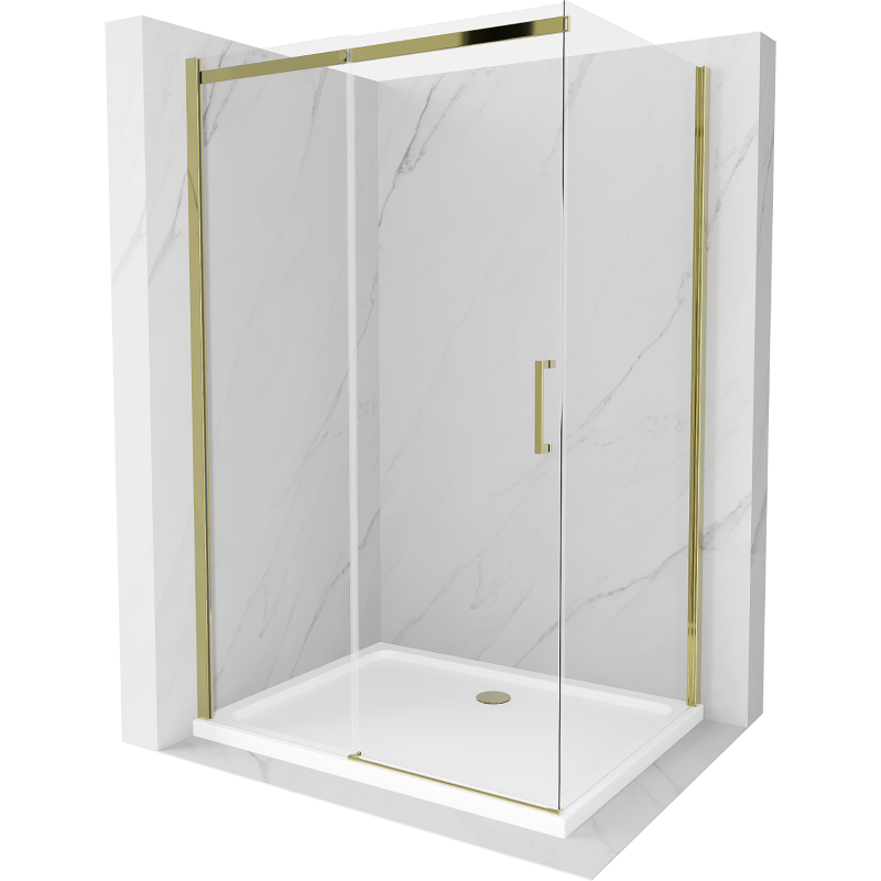 Mexen Omega sprchový kout posuvný 120 x 90 cm, transparentní, zlatý + sprchová vanička Flat - 825-120-090-50-00-4010