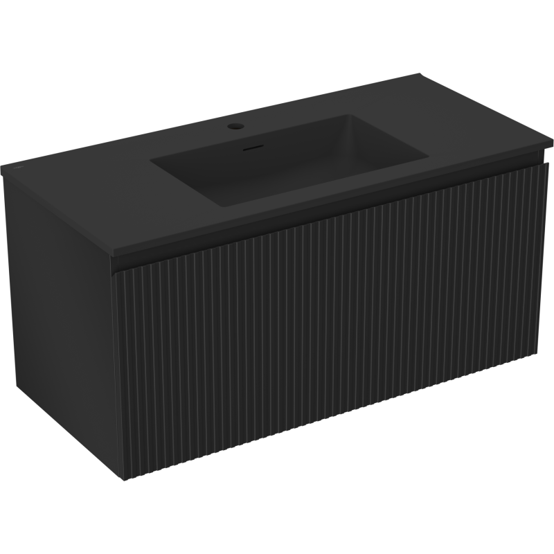 Mexen Rivel koupelnová skříňka 100 cm s umyvadlem Otis, 1 zásuvka, drážkovaná, černý mat - 91A20-10047-1-BF71-W18M71