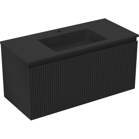 Mexen Rivel koupelnová skříňka 100 cm s umyvadlem Otis, 1 zásuvka, drážkovaná, černý mat - 91A20-10047-1-BF71-W18M71
