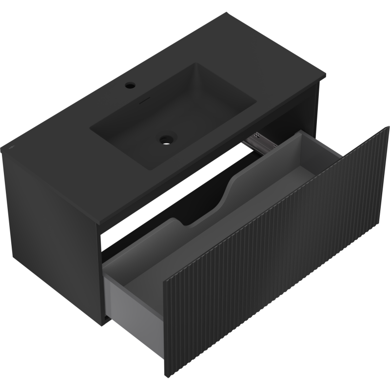 Mexen Rivel koupelnová skříňka 100 cm s umyvadlem Otis, 1 zásuvka, drážkovaná, černý mat - 91A20-10047-1-BF71-W18M71
