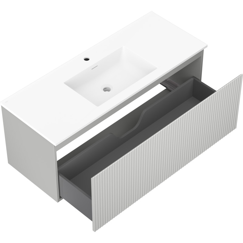 Mexen Rivel koupelnová skříňka 120 cm s umyvadlem Otis, 1 zásuvka, drážkovaná, šedá mat/bílá mat