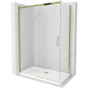 Mexen Omega posuvný sprchový kout 140 x 80 cm, transparentní, zlatý + vanička Flat - 825-140-080-50-00-4010