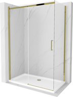 Mexen Omega sprchový kout posuvný 140 x 80 cm, transparentní, zlatý + sprchová vanička Flat - 825-140-080-50-00-4010