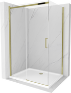 Mexen Omega posuvná sprchová kabina 140 x 100 cm, transparentní, zlatá + sprchová vanička Flat - 825-140-100-50-00-4010