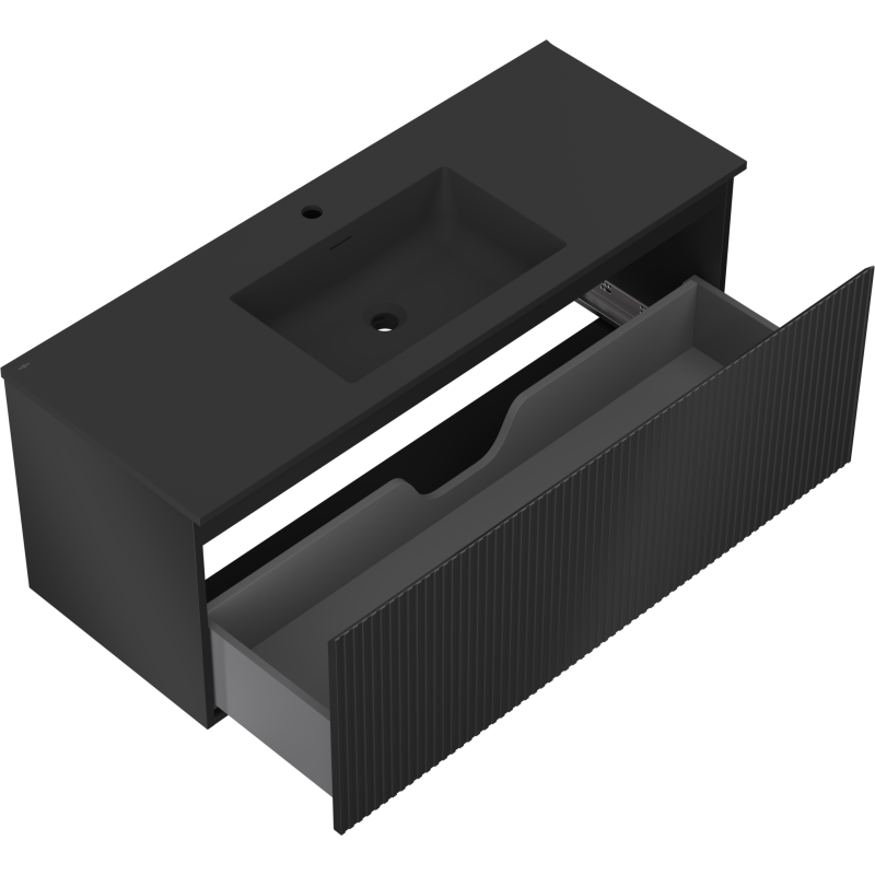 Mexen Rivel koupelnová skříňka 120 cm s umyvadlem Otis, 1 zásuvka, drážkovaná, černý mat - 91A20-12047-1-BF71-W18M71
