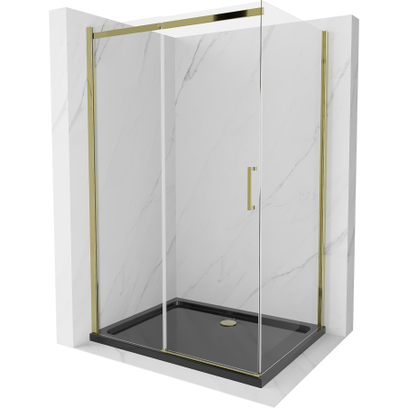 Mexen Omega posuvná sprchová kabina 100 x 80 cm, transparentní, zlatá + plochý černý sprchový kout