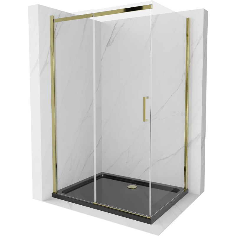 Mexen Omega sprchový kout posuvný 100 x 90 cm, transparentní, zlatý + vanička Flat, černá - 825-100-090-50-00-4070G