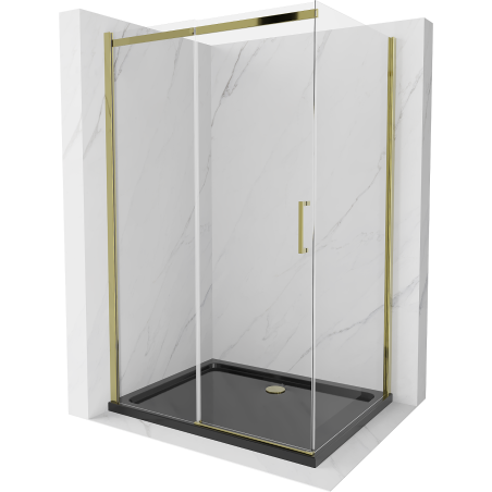 Mexen Omega sprchový kout posuvný 100 x 90 cm, transparentní, zlatý + vanička Flat, černá - 825-100-090-50-00-4070G