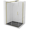 Mexen Omega sprchový kout posuvný 100 x 90 cm, transparentní, zlatý + vanička Flat, černá - 825-100-090-50-00-4070G