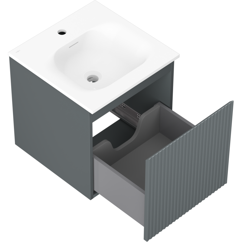 Mexen Rivel koupelnová skříňka 45 cm s umyvadlem Vela, 1 zásuvka, drážkovaná, grafit mat/bílá mat - 91A20-04547-1-BF66-W23M01
