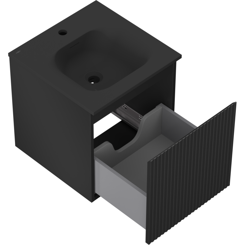 Mexen Rivel koupelnová skříňka 45 cm s umyvadlem Vela, 1 zásuvka, drážkovaná, černá mat - 91A20-04547-1-BF71-W23M71