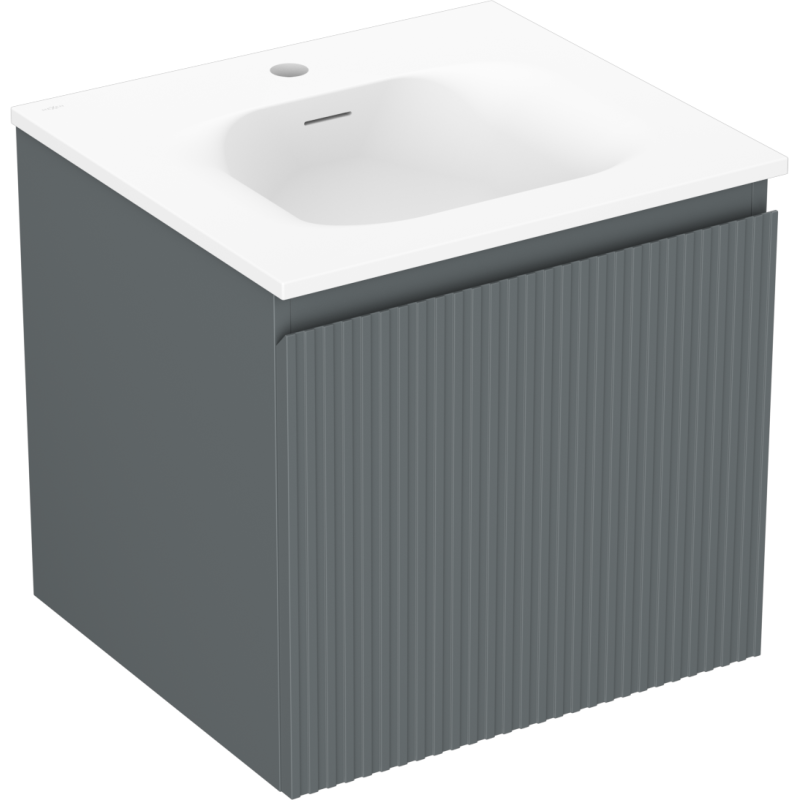 Mexen Rivel koupelnová skříňka 50 cm s umyvadlem Vela, 1 zásuvka, rýhovaná, grafit mat/bílá mat - 91A20-05047-1-BF66-W23M01