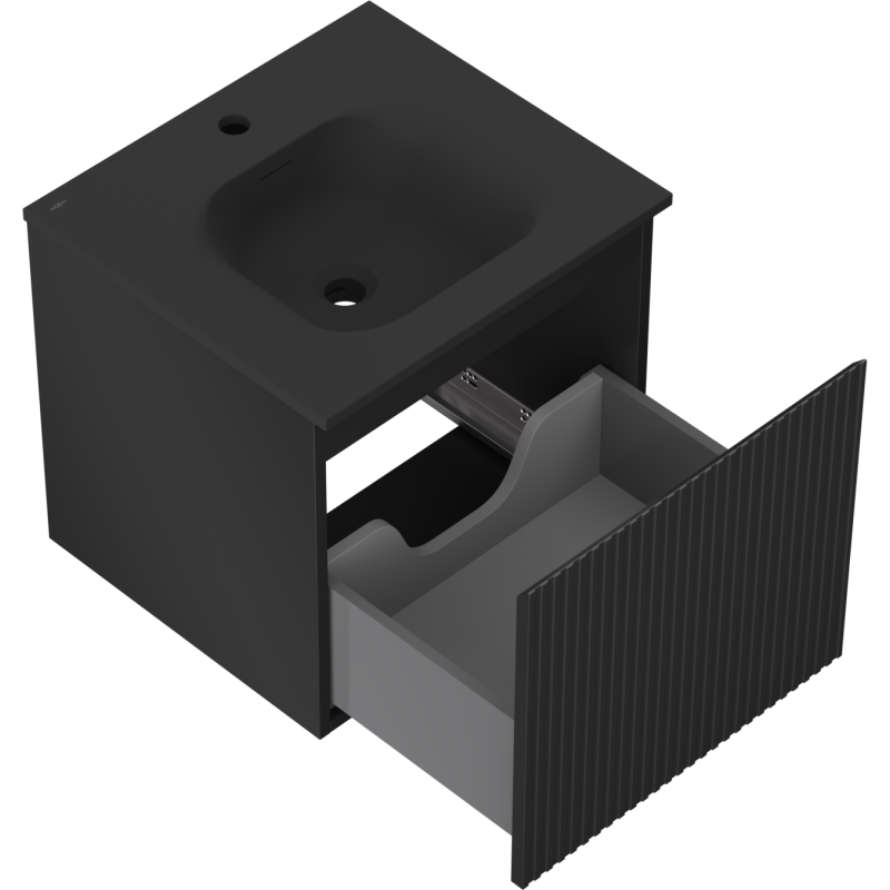 Mexen Rivel koupelnová skříňka 50 cm s umyvadlem Vela, 1 zásuvka, rýhovaná, černý mat - 91A20-05047-1-BF71-W23M71