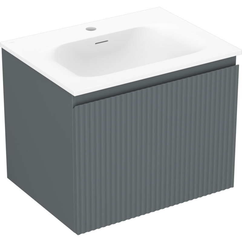 Mexen Rivel koupelnová skříňka 60 cm s umyvadlem Vela, 1 zásuvka, rýhovaná, grafit mat/bílá mat