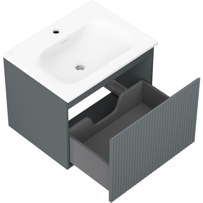 Mexen Rivel koupelnová skříňka 60 cm s umyvadlem Vela, 1 zásuvka, rýhovaná, grafit mat/bílá mat