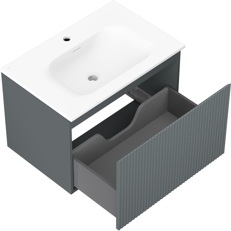 Mexen Rivel koupelnová skříňka 70 cm s umyvadlem Vela, 1 zásuvka, drážkovaná, grafit mat/bílá mat - 91A20-07047-1-BF66-W23M01