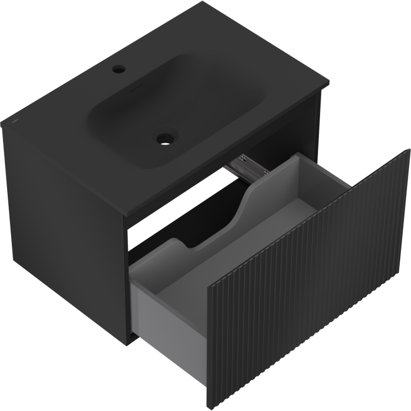 Mexen Rivel koupelnová skříňka 70 cm s umyvadlem Vela, 1 zásuvka, drážkovaná, černá mat - 91A20-07047-1-BF71-W23M71