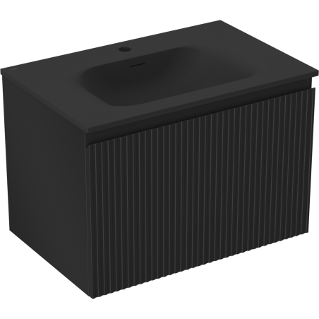 Mexen Rivel koupelnová skříňka 70 cm s umyvadlem Vela, 1 zásuvka, drážkovaná, černá mat - 91A20-07047-1-BF71-W23M71
