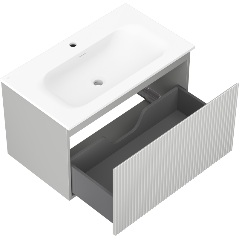 Mexen Rivel koupelnová skříňka 80 cm s umyvadlem Vela, 1 zásuvka, drážkovaná, šedá matná/bílá matná - 91A20-08047-1-BF62-W23M01