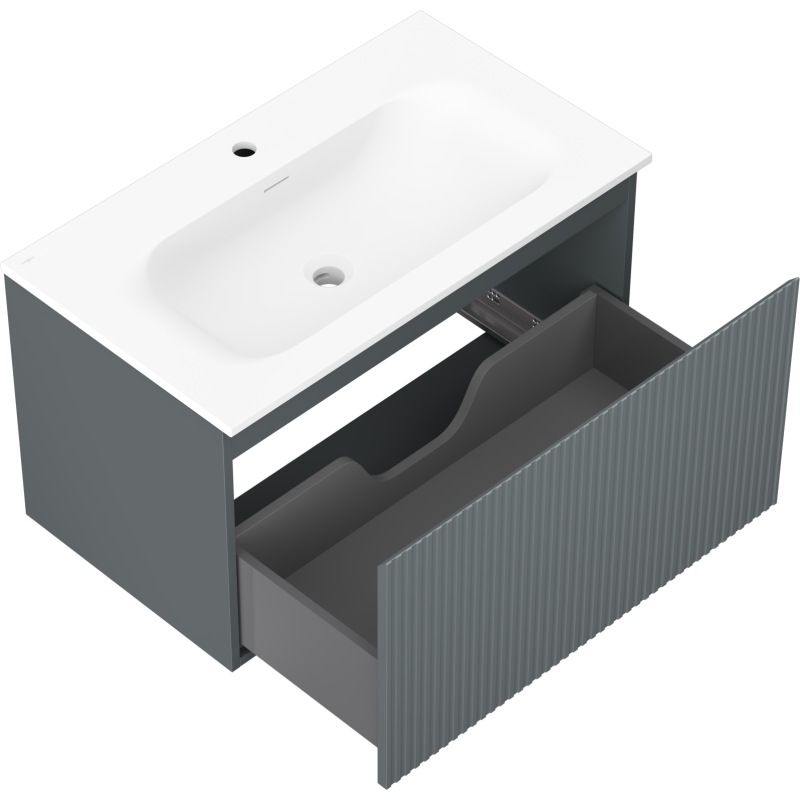 Mexen Rivel koupelnová skříňka 80 cm s umyvadlem Vela, 1 zásuvka, rýhovaná, grafit mat/bílá mat - 91A20-08047-1-BF66-W23M01