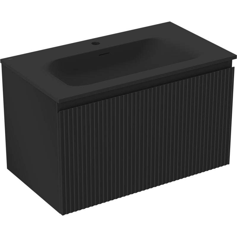 Mexen Rivel koupelnová skříňka 80 cm s umyvadlem Vela, 1 zásuvka, drážkovaná, černá matná - 91A20-08047-1-BF71-W23M71