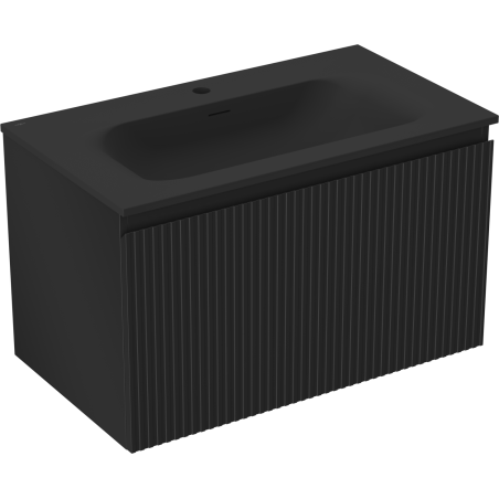 Mexen Rivel koupelnová skříňka 80 cm s umyvadlem Vela, 1 zásuvka, drážkovaná, černá matná - 91A20-08047-1-BF71-W23M71