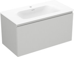 Mexen Rivel koupelnová skříňka 90 cm s umyvadlem Vela, 1 zásuvka, drážkovaná, šedá mat/bílá mat - 91A20-09047-1-BF62-W23M01