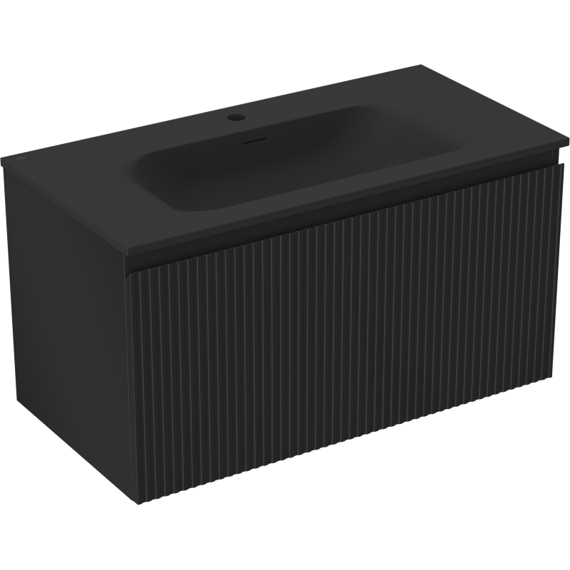 Mexen Rivel koupelnová skříňka 90 cm s umyvadlem Vela, 1 zásuvka, drážkovaná, černý mat - 91A20-09047-1-BF71-W23M71