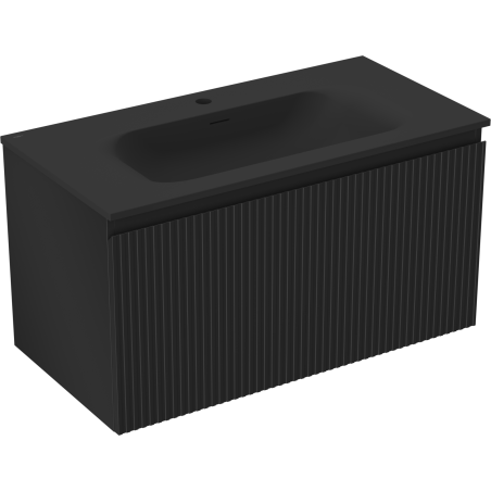 Mexen Rivel koupelnová skříňka 90 cm s umyvadlem Vela, 1 zásuvka, drážkovaná, černý mat - 91A20-09047-1-BF71-W23M71