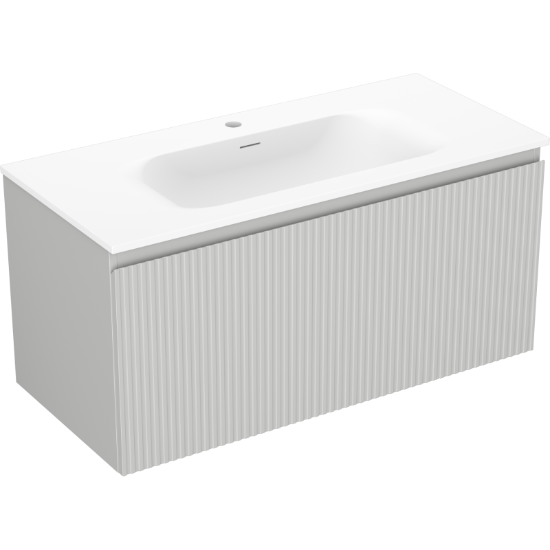 Mexen Rivel koupelnová skříňka 100 cm s umyvadlem Vela, 1 zásuvka, drážkovaná, šedá mat/bílá mat - 91A20-10047-1-BF62-W23M01